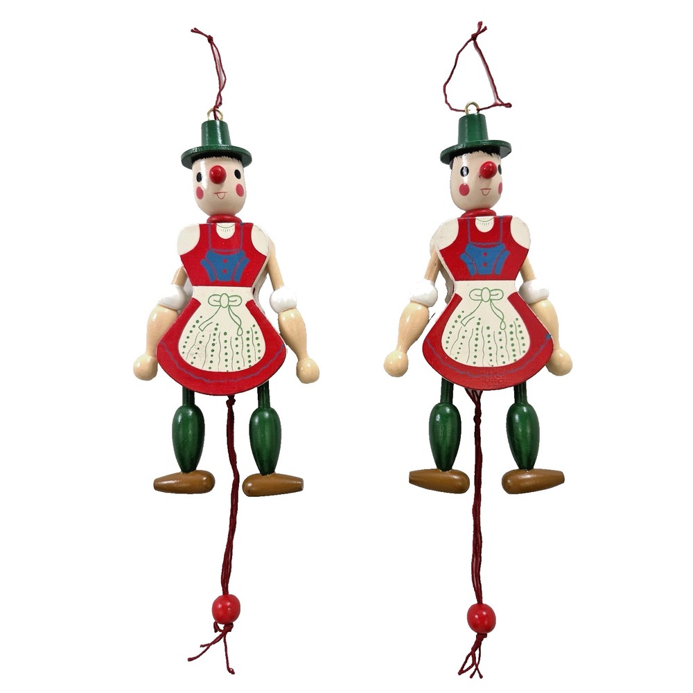 Vintage German Girl Jumping Jack Christmas Ornament 7" Lot of 2